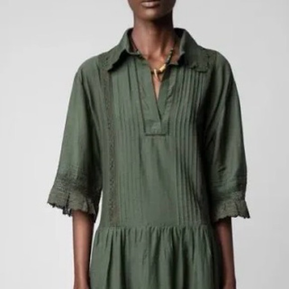 ZADIG&VOLTAIRE  Rosea Tomboy Dress in Kaki Size Small NWT - Picture 2 of 5